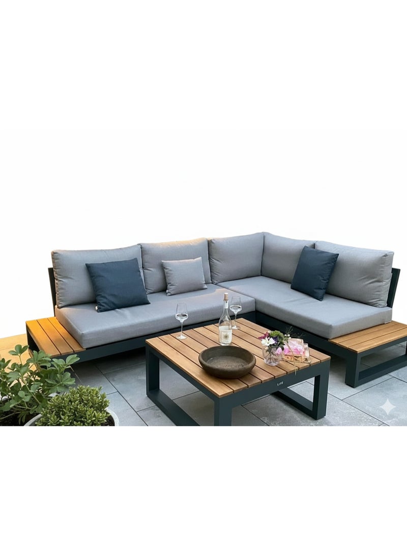 Metal Corner Sofa Set 2x220cm with Jacquard Fabric Wooden Seat 40cm Height 70cm Modern Living Room L Shape Sofa with 60x60cm Table Durable Frame - Image 1